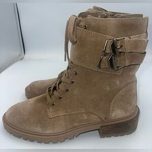 VINCE CAMUTO Fawdry Suede Double Buckle Boot Zipper Women’s Size 8.5M Tan NEW